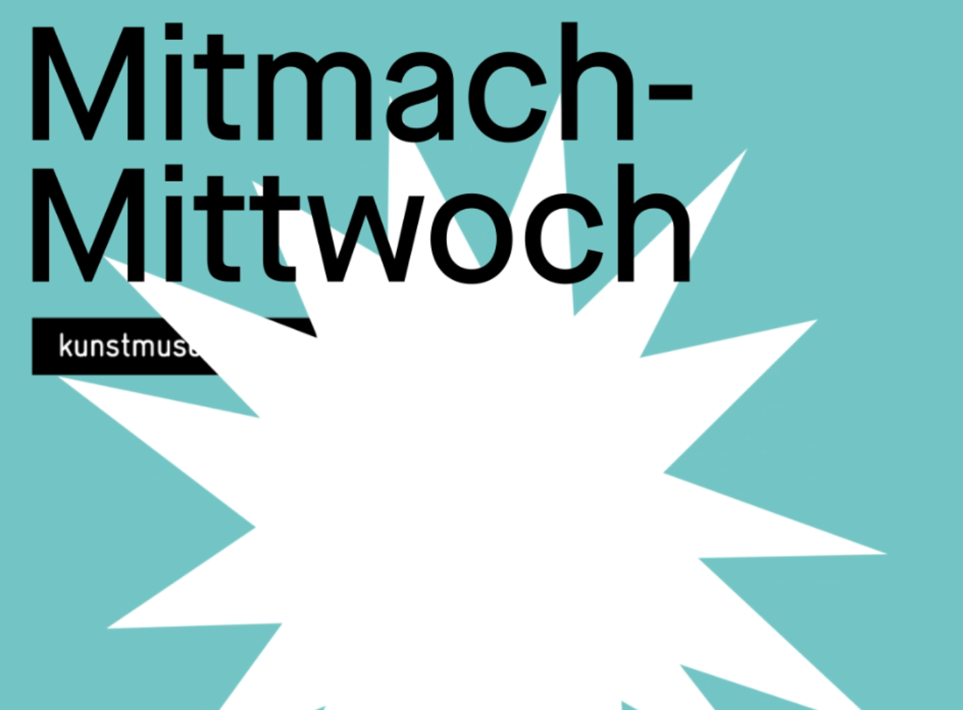 Mitmach-Mittwoch auf blauem Hintergrund, gezackte weisse Form im Vordergrund