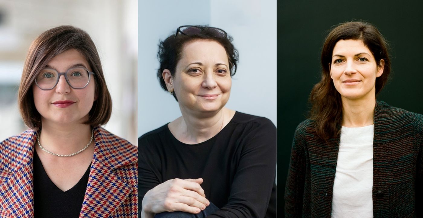Drei Frauen, jede in einem eigenen Porträt, stehen für das Thema Textilindustrie