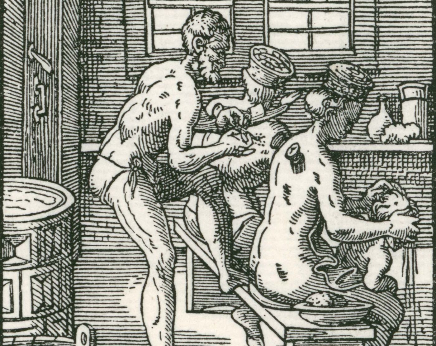 Ein Bader behandelt Badende in seiner Badestube